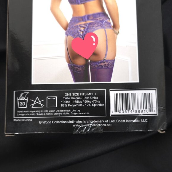 Ultra Violet Lace Bra Garter Set 4 Piece One Size G World Intimates - Picture 7 of 9